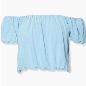 Light blue off the shoulder top